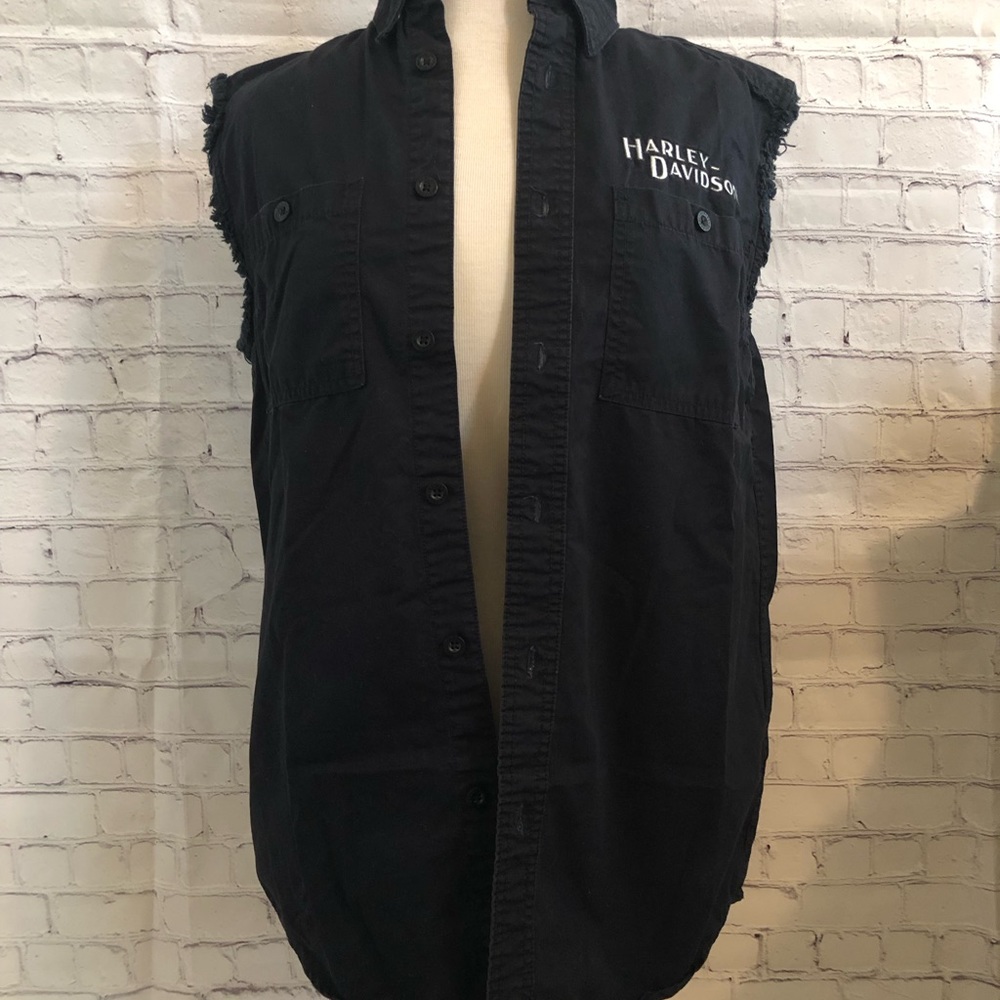HARLEY DAVIDSON BLACK DENIM RAW EDGE - GUC
